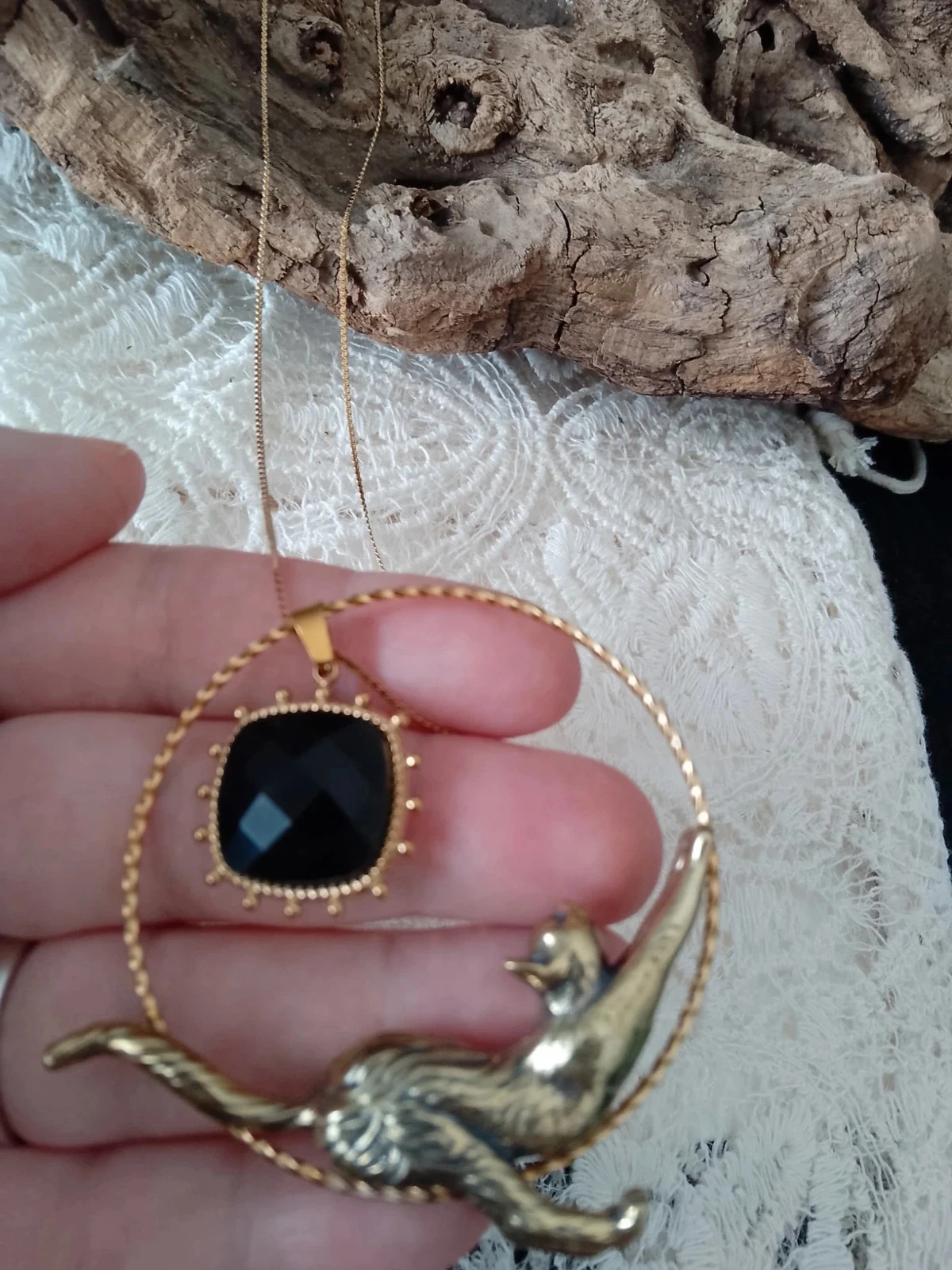 Collier chat et pierre d'obsidienne noire naturelles – photo 4